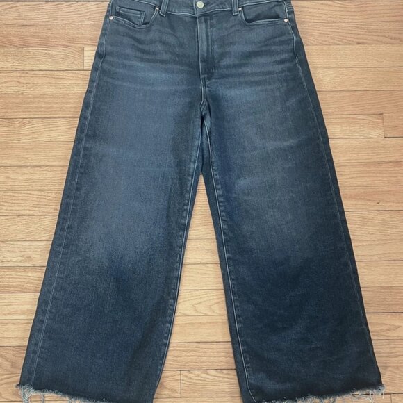 Paige Anessa High Rise Wilde Leg Crop Jeans Raw Frayed Hems Black Lotus 31 EUC! - Picture 4 of 10